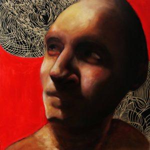 The artist in the liminal rupture / oil on board  90 x 90 cm 2020